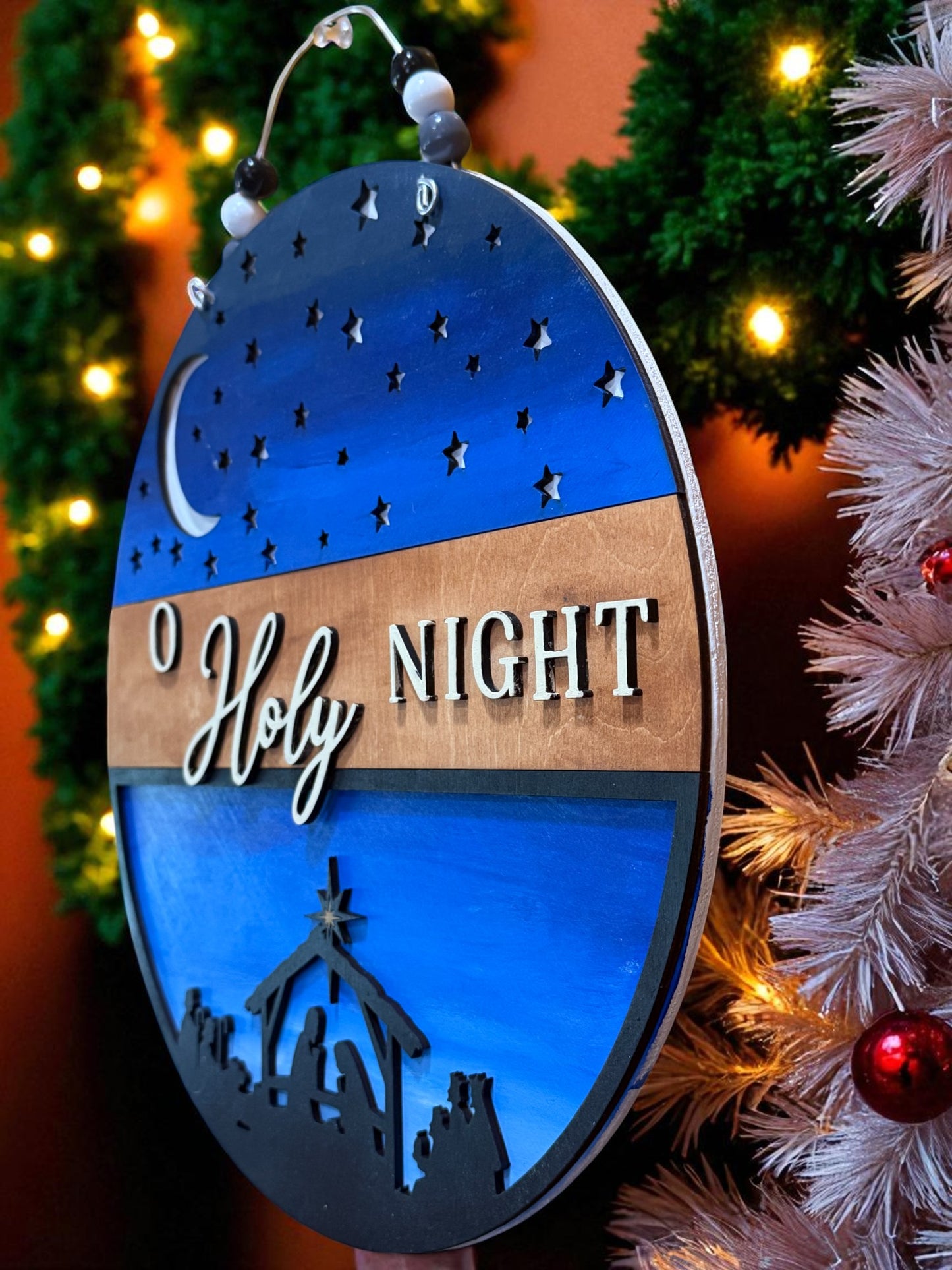 Handmade O Holy Night Nativity Scene Christmas Sign – Rustic Christian Holiday Wall Decor