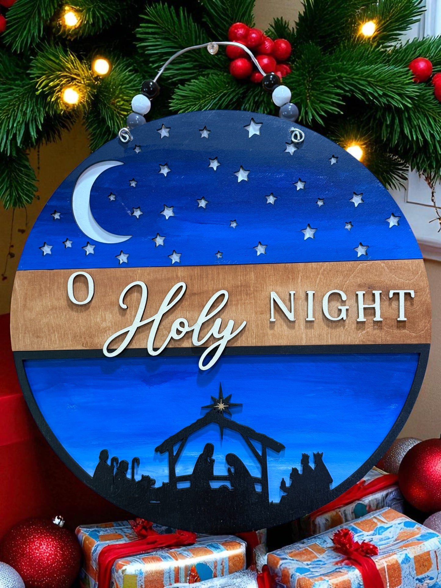 Handmade O Holy Night Nativity Scene Christmas Sign – Rustic Christian Holiday Wall Decor