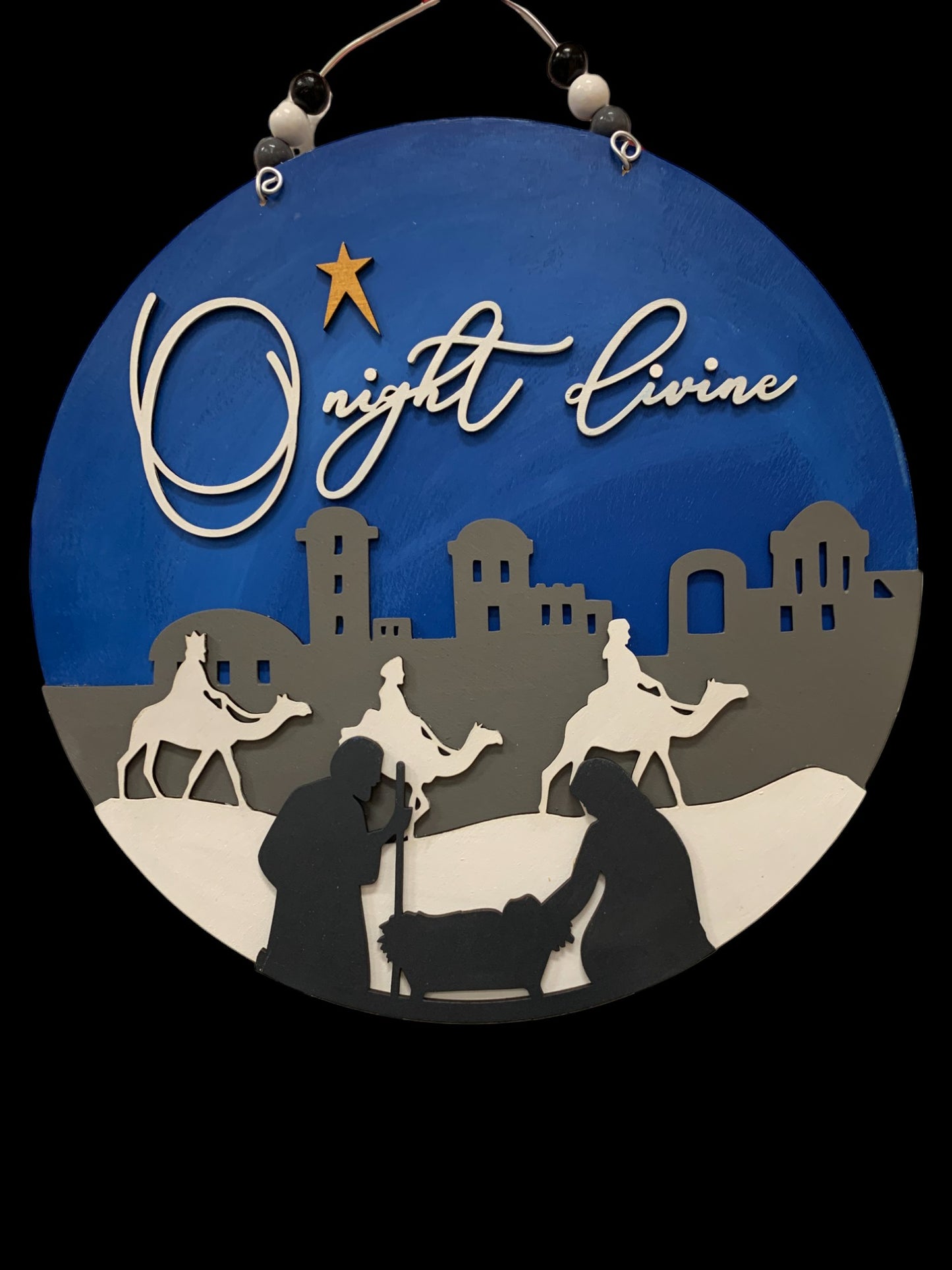 O Night Divine Nativity Scene Sign – Christian Christmas Wall Decor – Handmade Layered Wood Holiday Sign