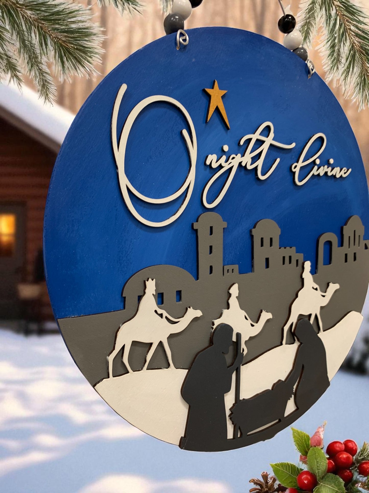 O Night Divine Nativity Scene Sign – Christian Christmas Wall Decor – Handmade Layered Wood Holiday Sign
