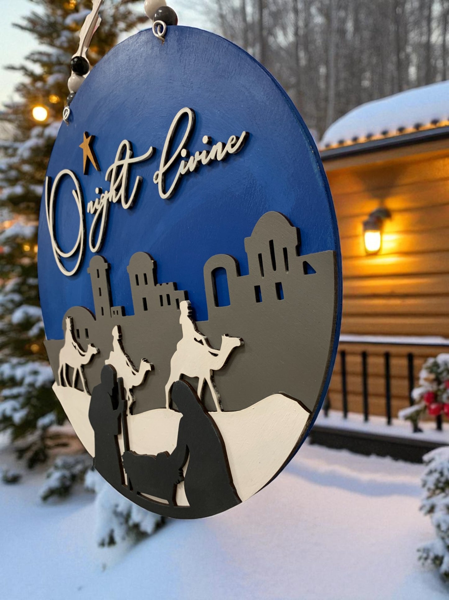 O Night Divine Nativity Scene Sign – Christian Christmas Wall Decor – Handmade Layered Wood Holiday Sign