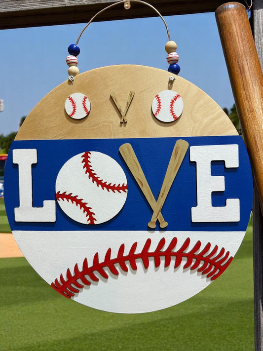 Love of Baseball Sign | Handmade Baseball Door Hanger for Sports Fans & Families