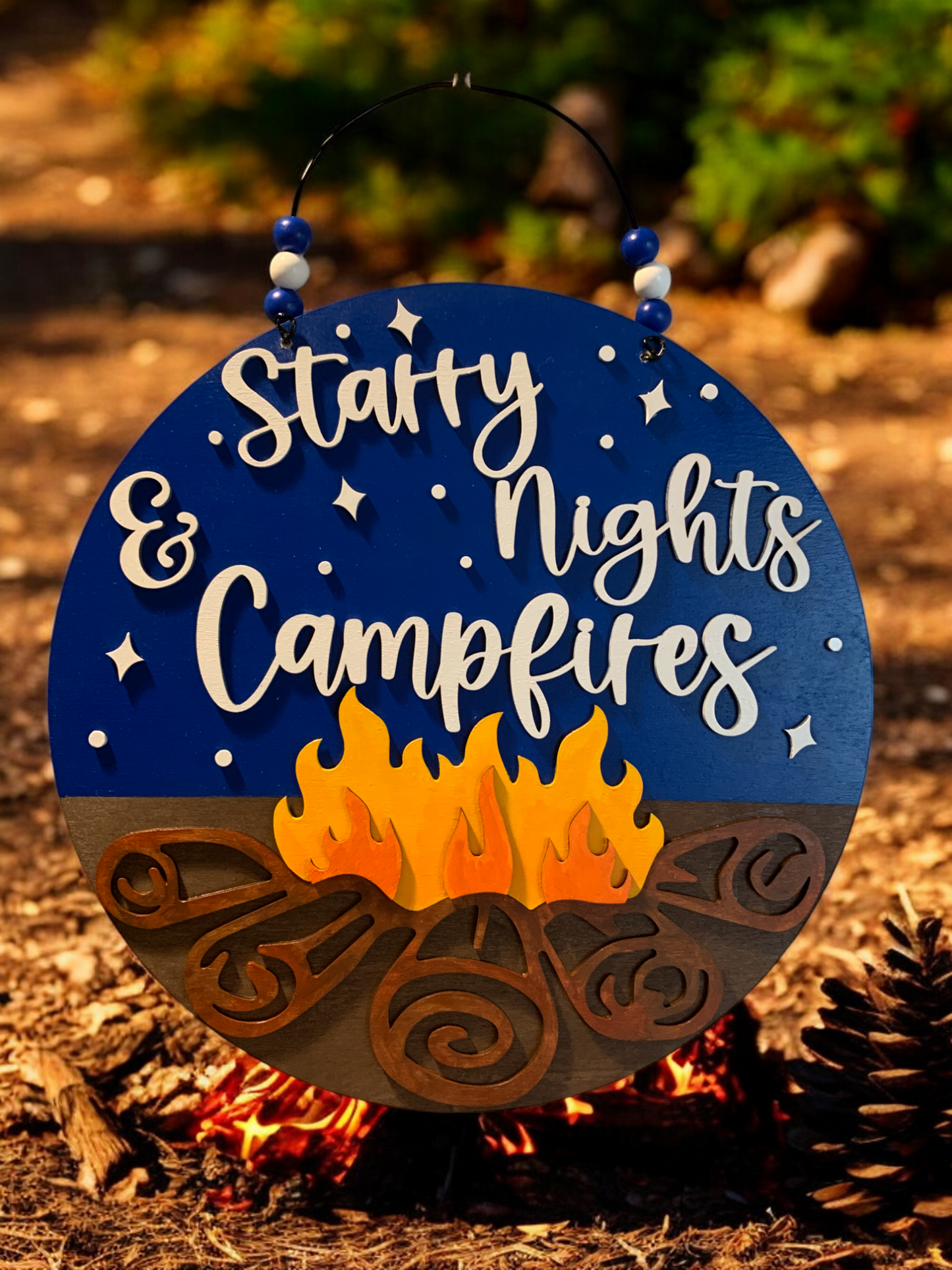 Starry Nights & Campfires Sign – Rustic Camping Decor – Cozy Outdoor Cabin Wall Art
