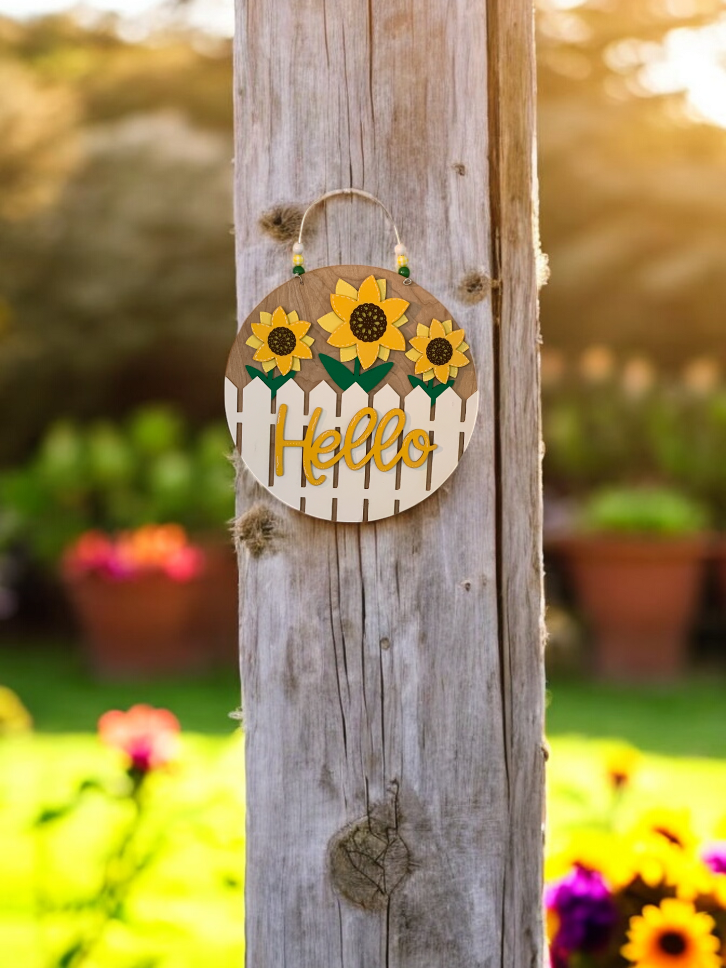 Sunflower Welcome Sign – Rustic Farmhouse Front Door Decor – Handcrafted Summer Porch Hanging