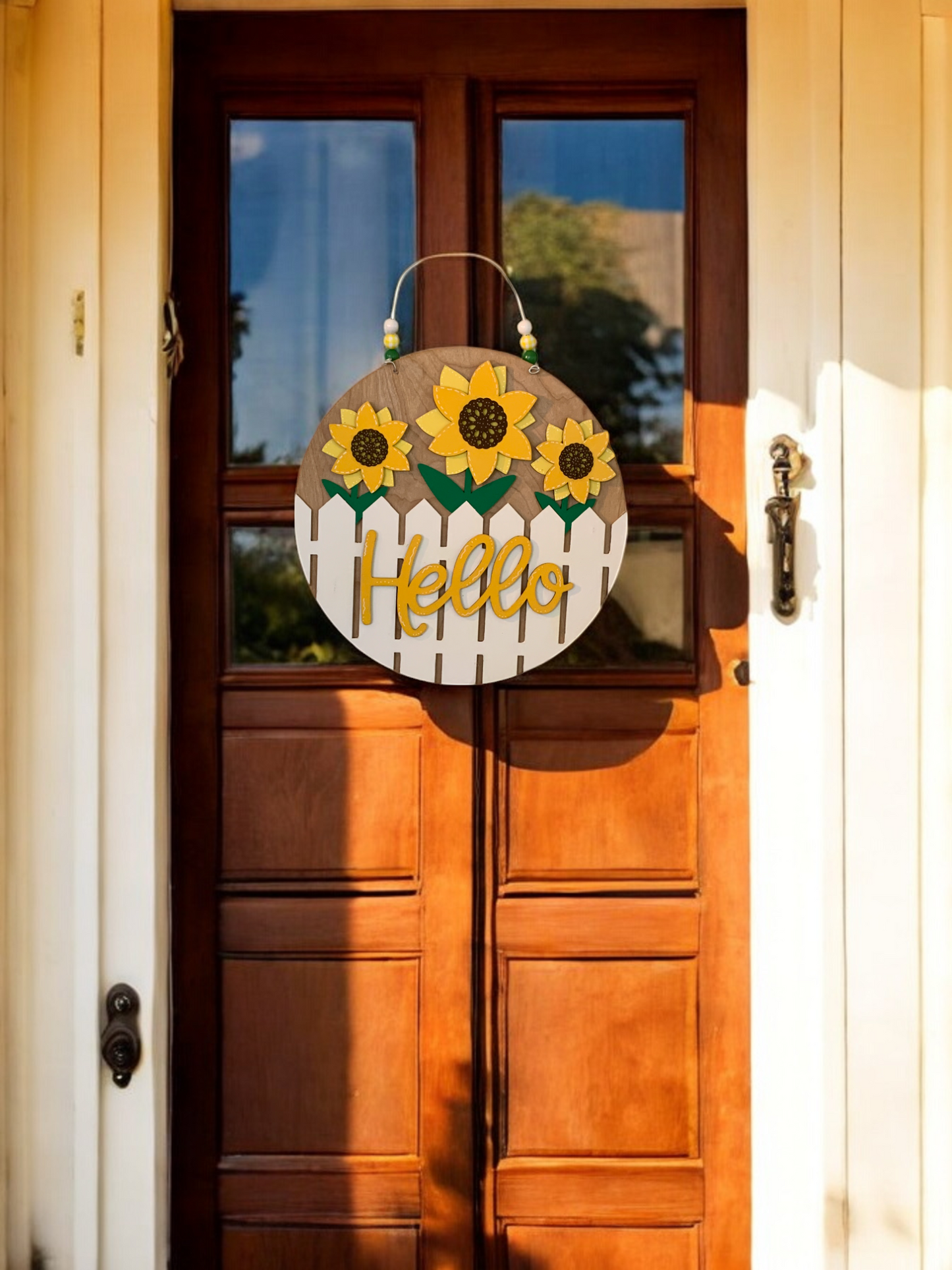 Sunflower Welcome Sign – Rustic Farmhouse Front Door Decor – Handcrafted Summer Porch Hanging