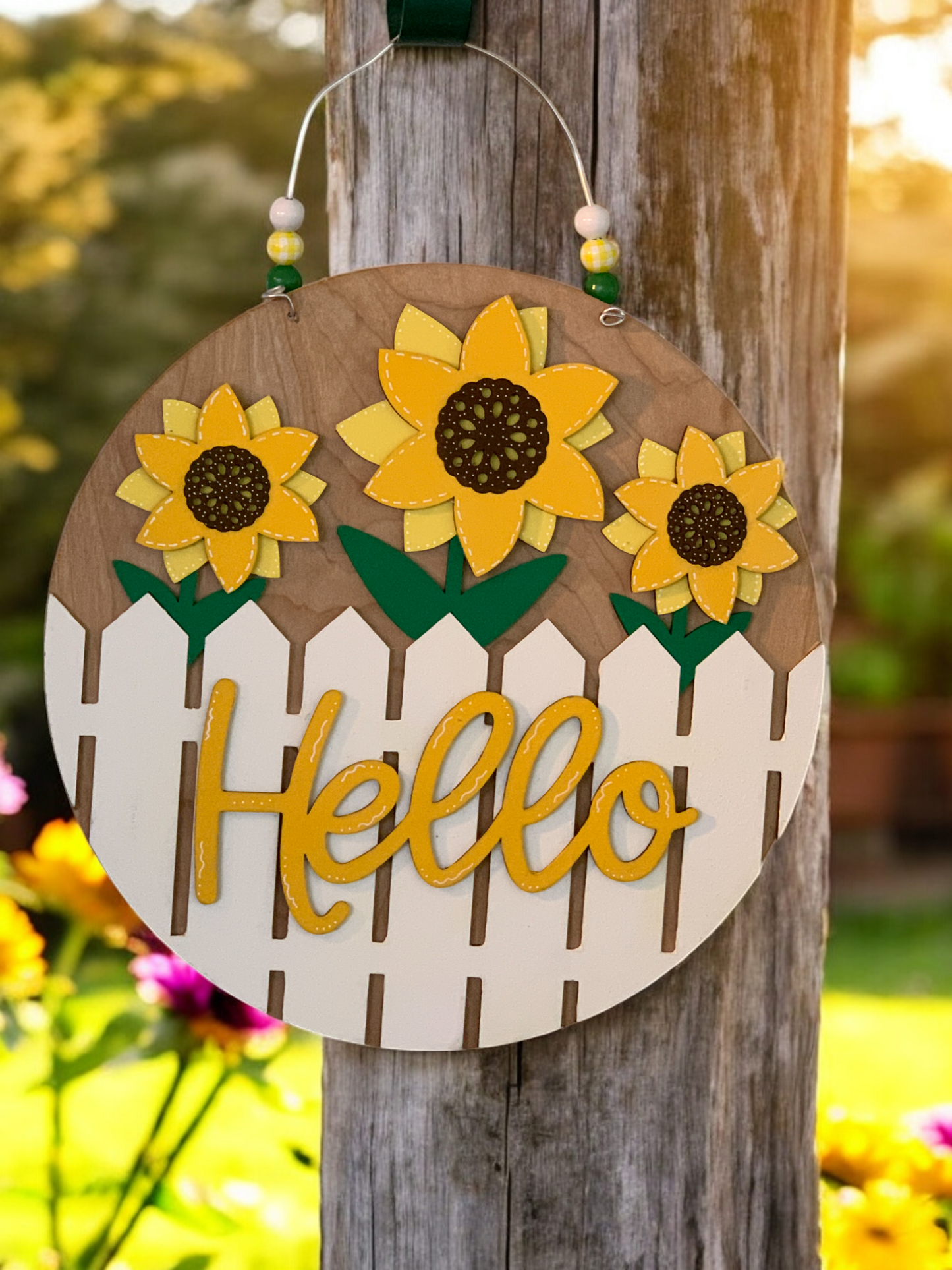 Sunflower Welcome Sign – Rustic Farmhouse Front Door Decor – Handcrafted Summer Porch Hanging