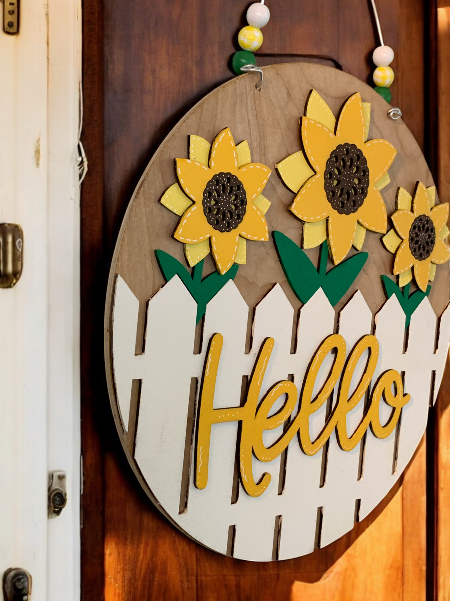 Sunflower Welcome Sign – Rustic Farmhouse Front Door Decor – Handcrafted Summer Porch Hanging
