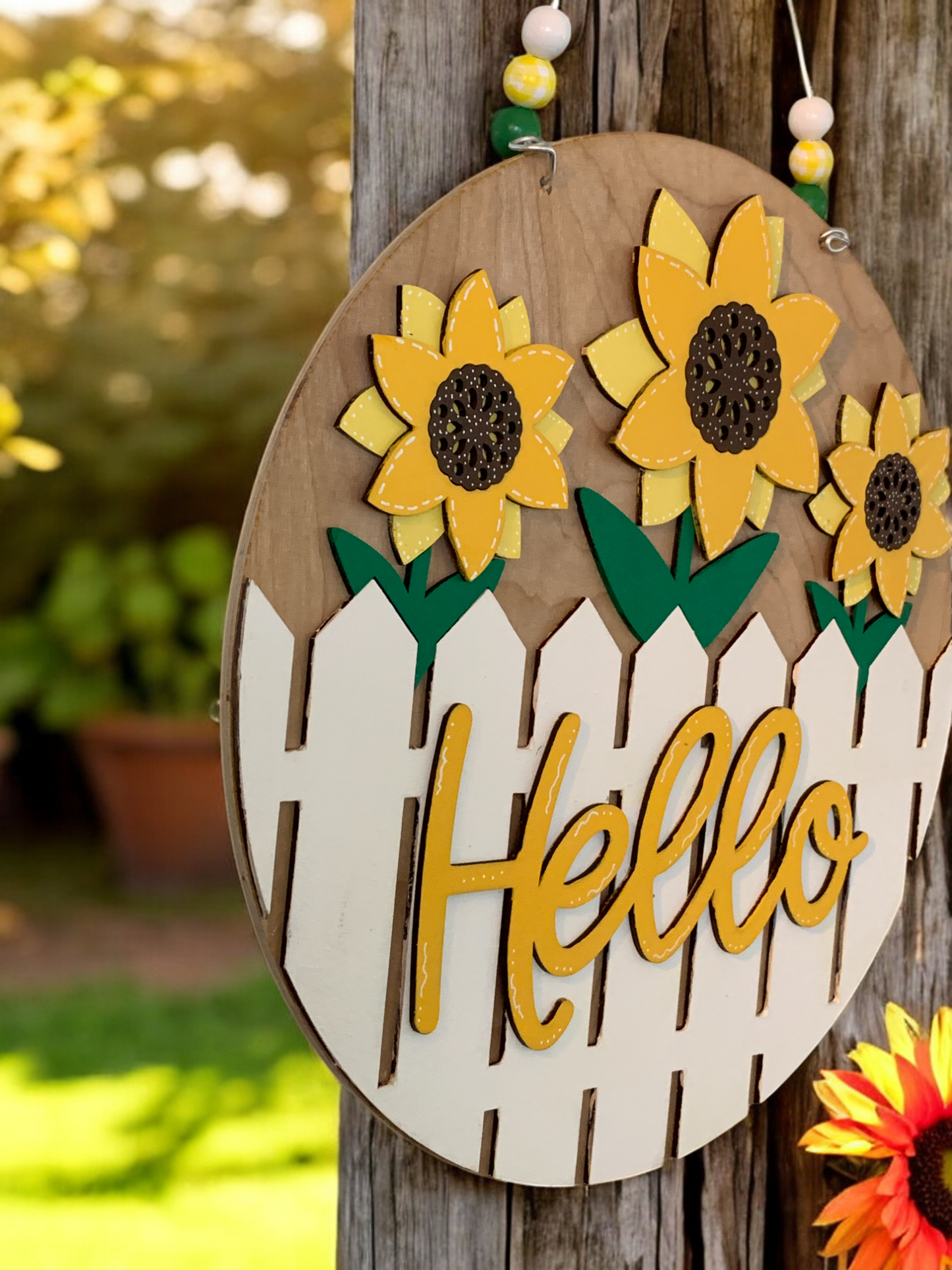 Sunflower Welcome Sign – Rustic Farmhouse Front Door Decor – Handcrafted Summer Porch Hanging