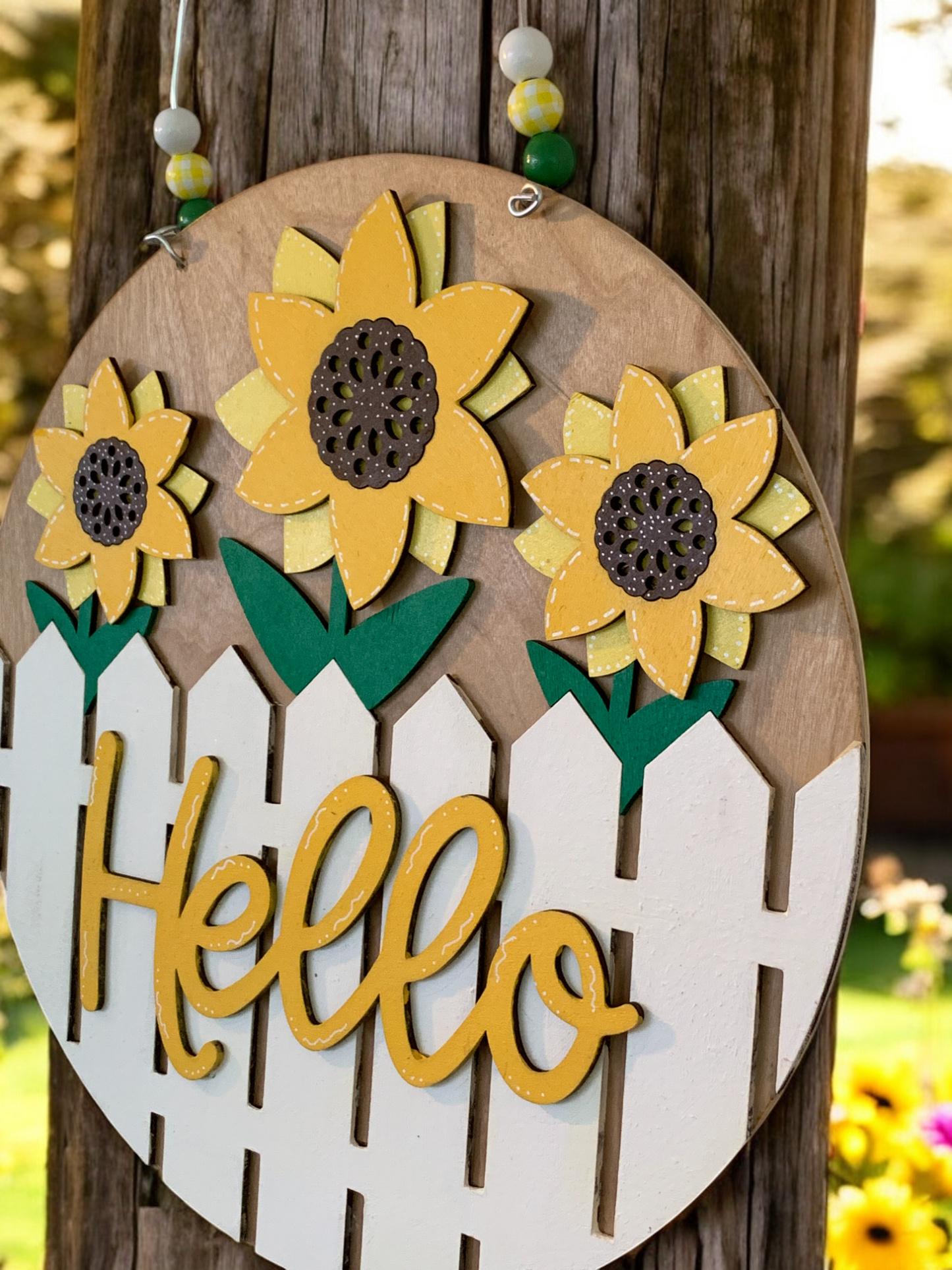 Sunflower Welcome Sign – Rustic Farmhouse Front Door Decor – Handcrafted Summer Porch Hanging