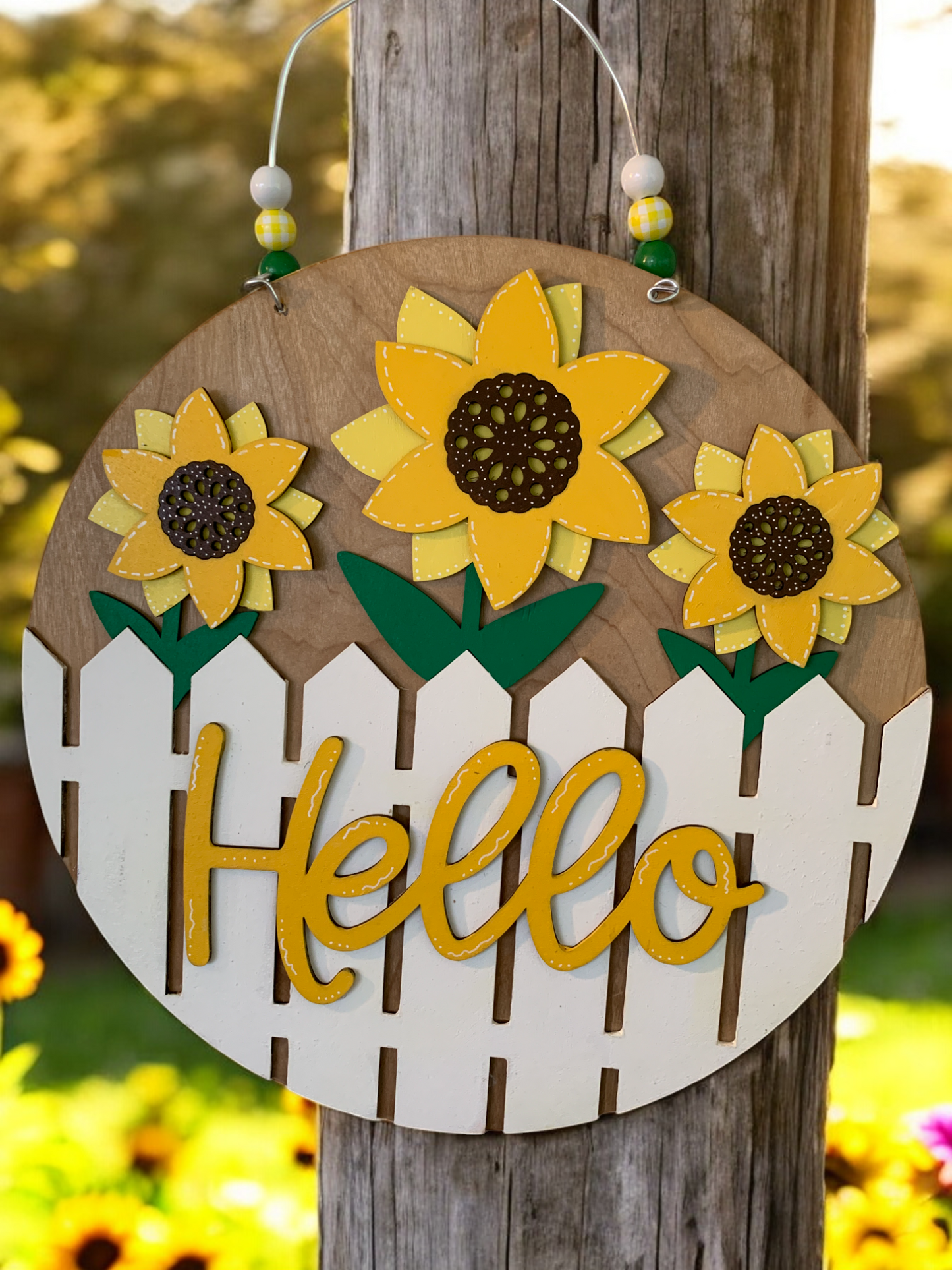 Sunflower Welcome Sign – Rustic Farmhouse Front Door Decor – Handcrafted Summer Porch Hanging