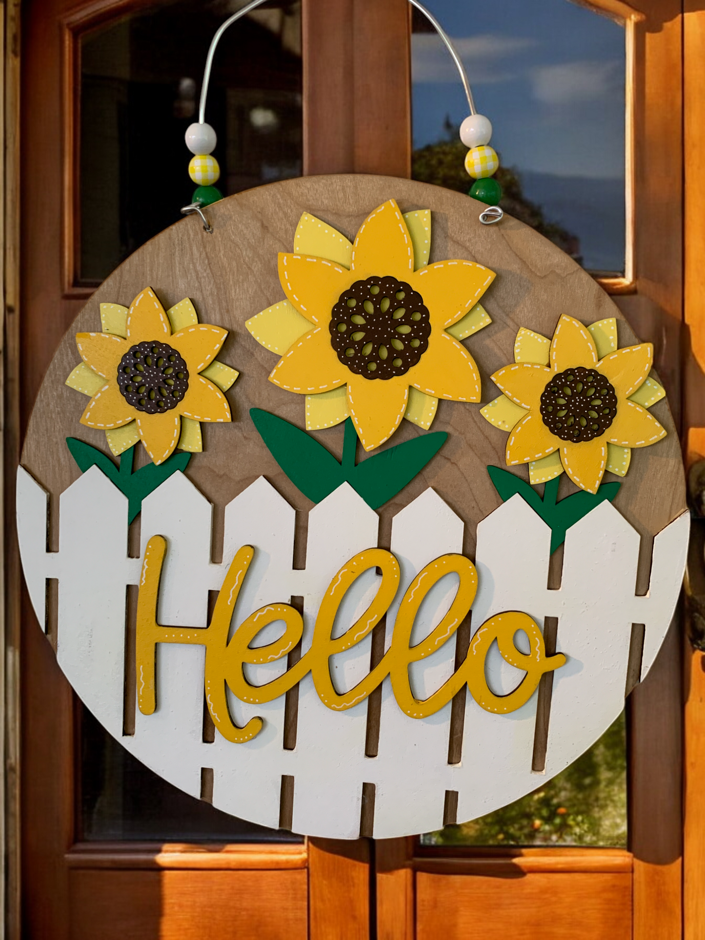 Sunflower Welcome Sign – Rustic Farmhouse Front Door Decor – Handcrafted Summer Porch Hanging