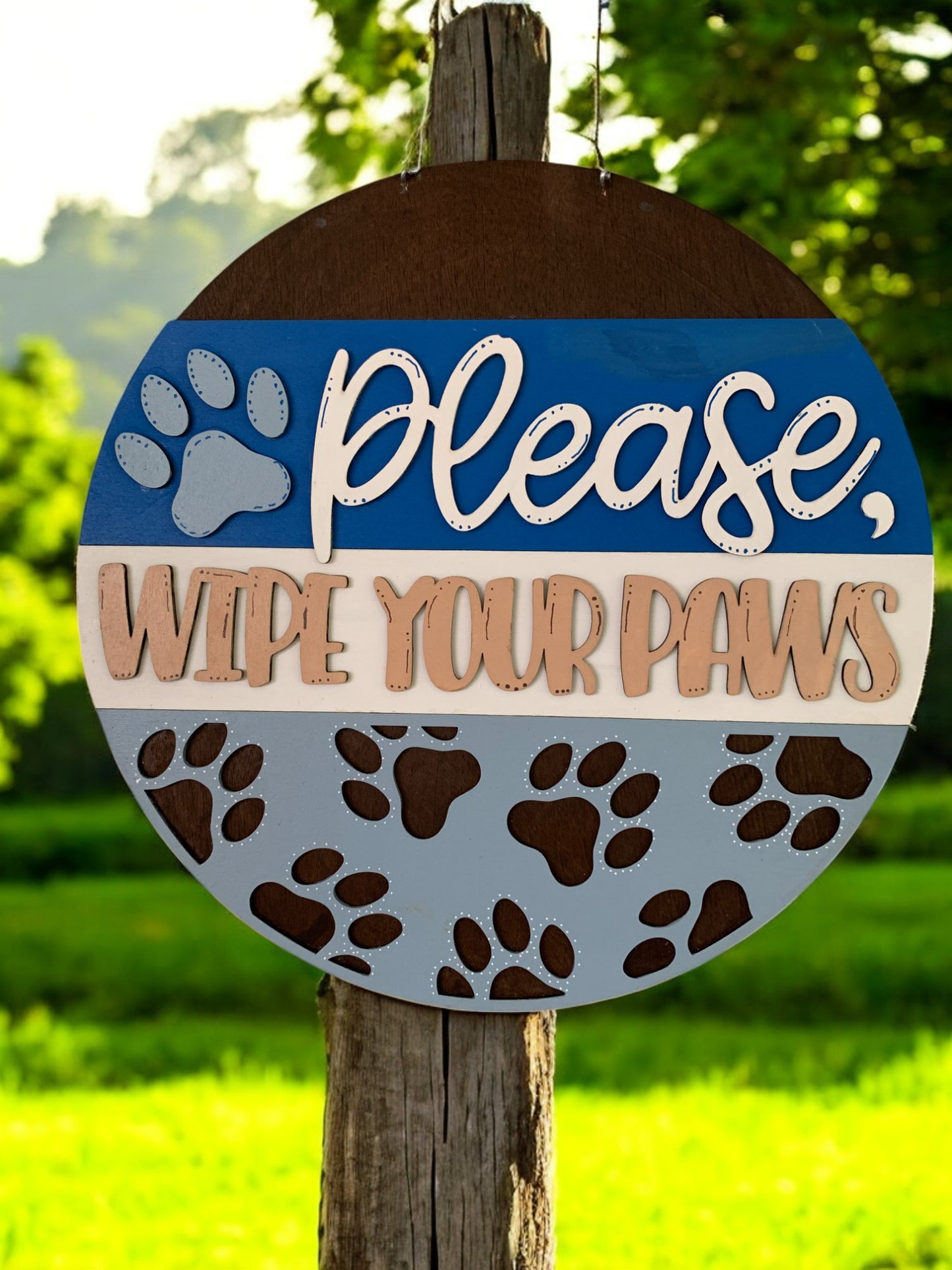 Wipe Your Paws Sign – Handmade 3D Wooden Dog Paw Print Entryway Decor for Pet Lovers
