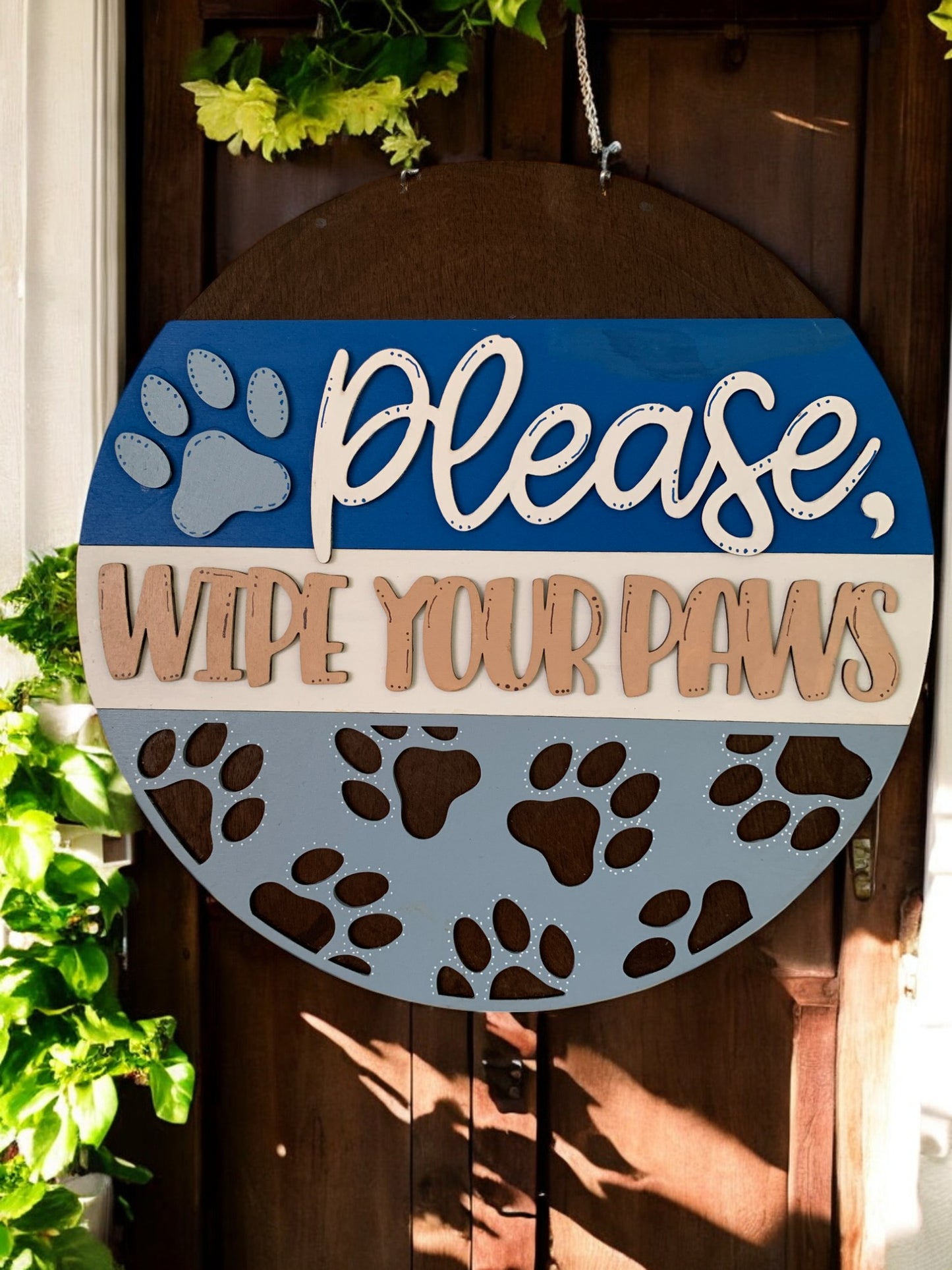 Wipe Your Paws Sign – Handmade 3D Wooden Dog Paw Print Entryway Decor for Pet Lovers