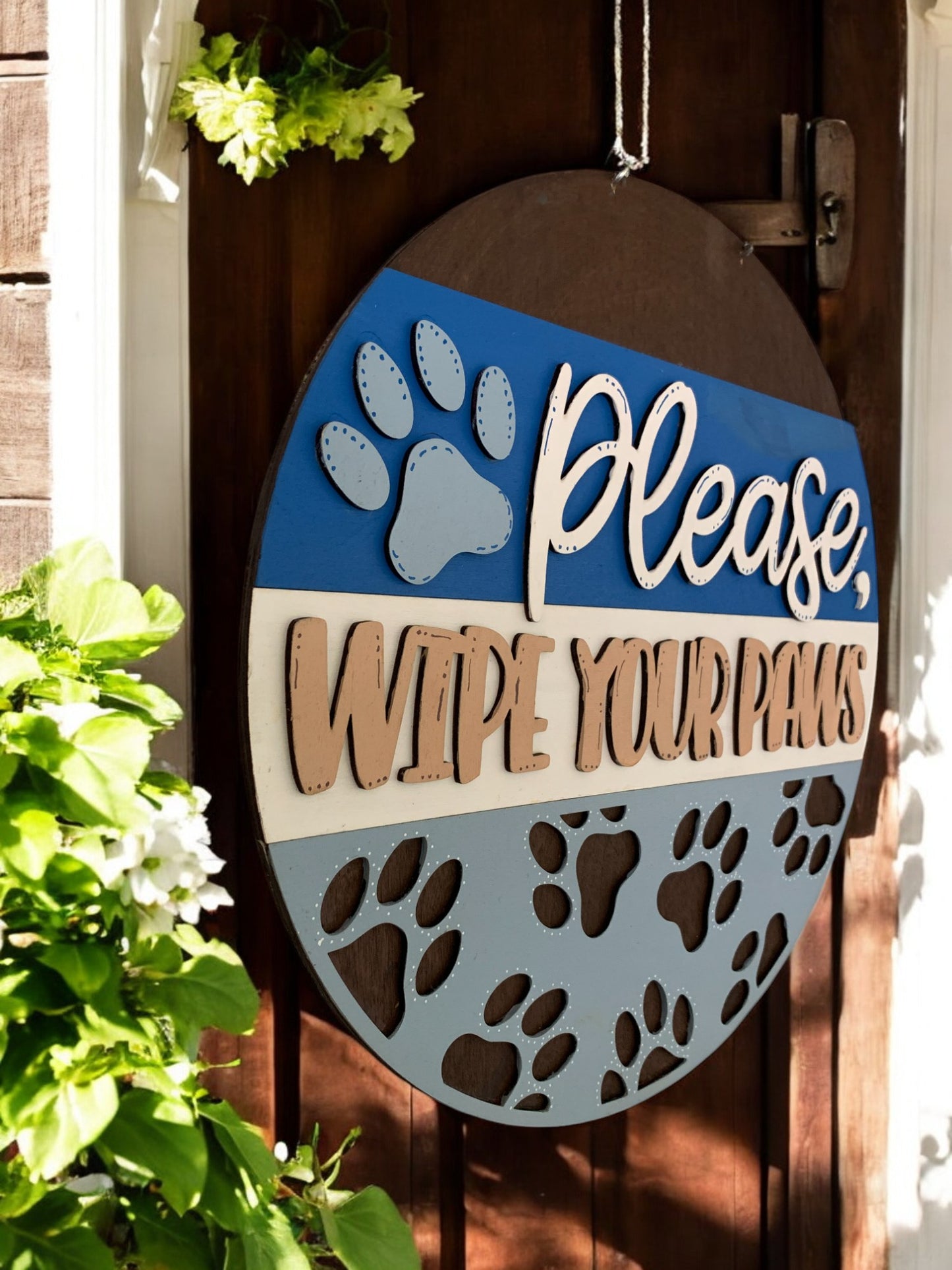 Wipe Your Paws Sign – Handmade 3D Wooden Dog Paw Print Entryway Decor for Pet Lovers