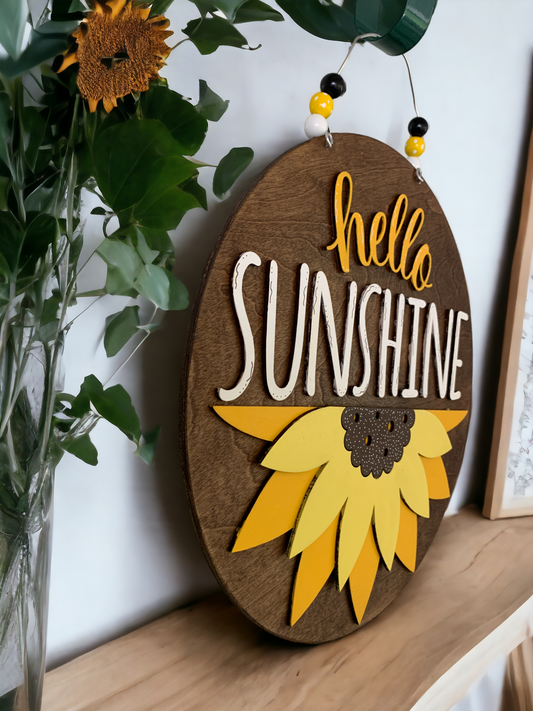 Hello Sunshine Sunflower Door Sign – Cheerful Farmhouse Decor for Bright Summer Days