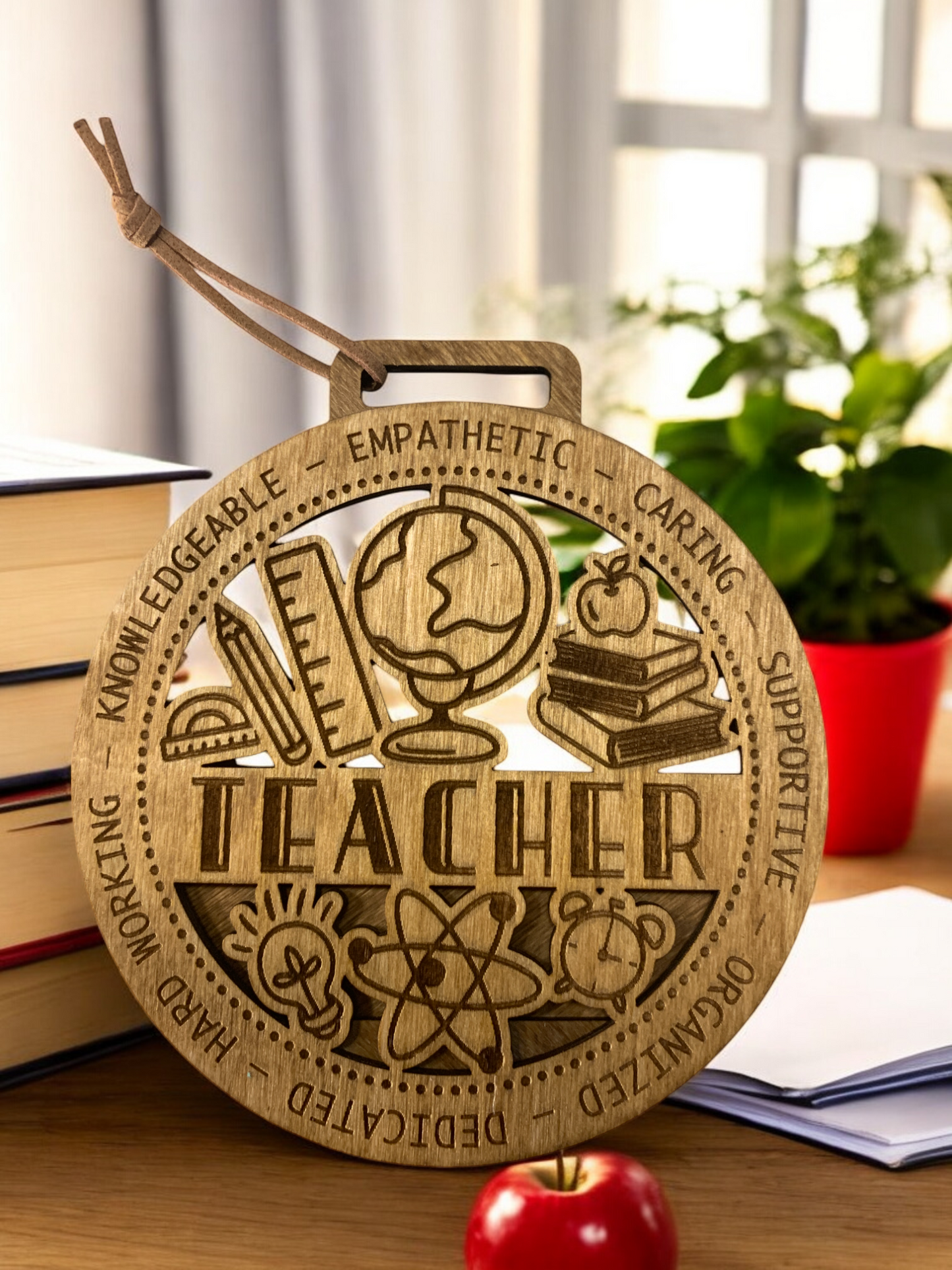 Engraved Wooden Teacher Gift – Handmade Appreciation Ornament for Educators & Mentors