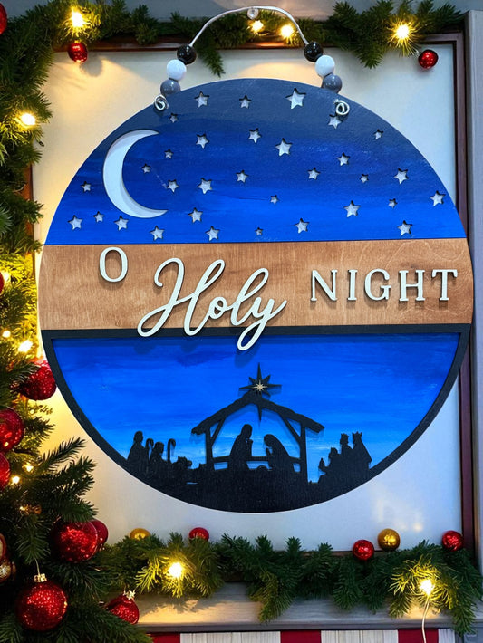 Handmade O Holy Night Nativity Scene Christmas Sign – Rustic Christian Holiday Wall Decor