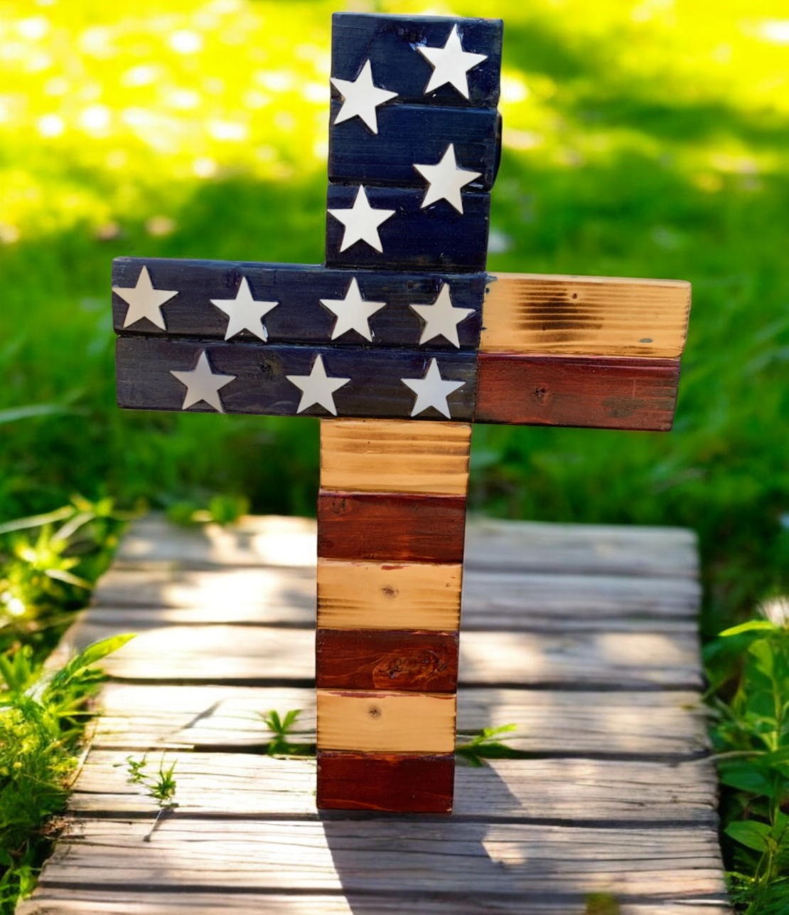 Rustic American Flag Cross