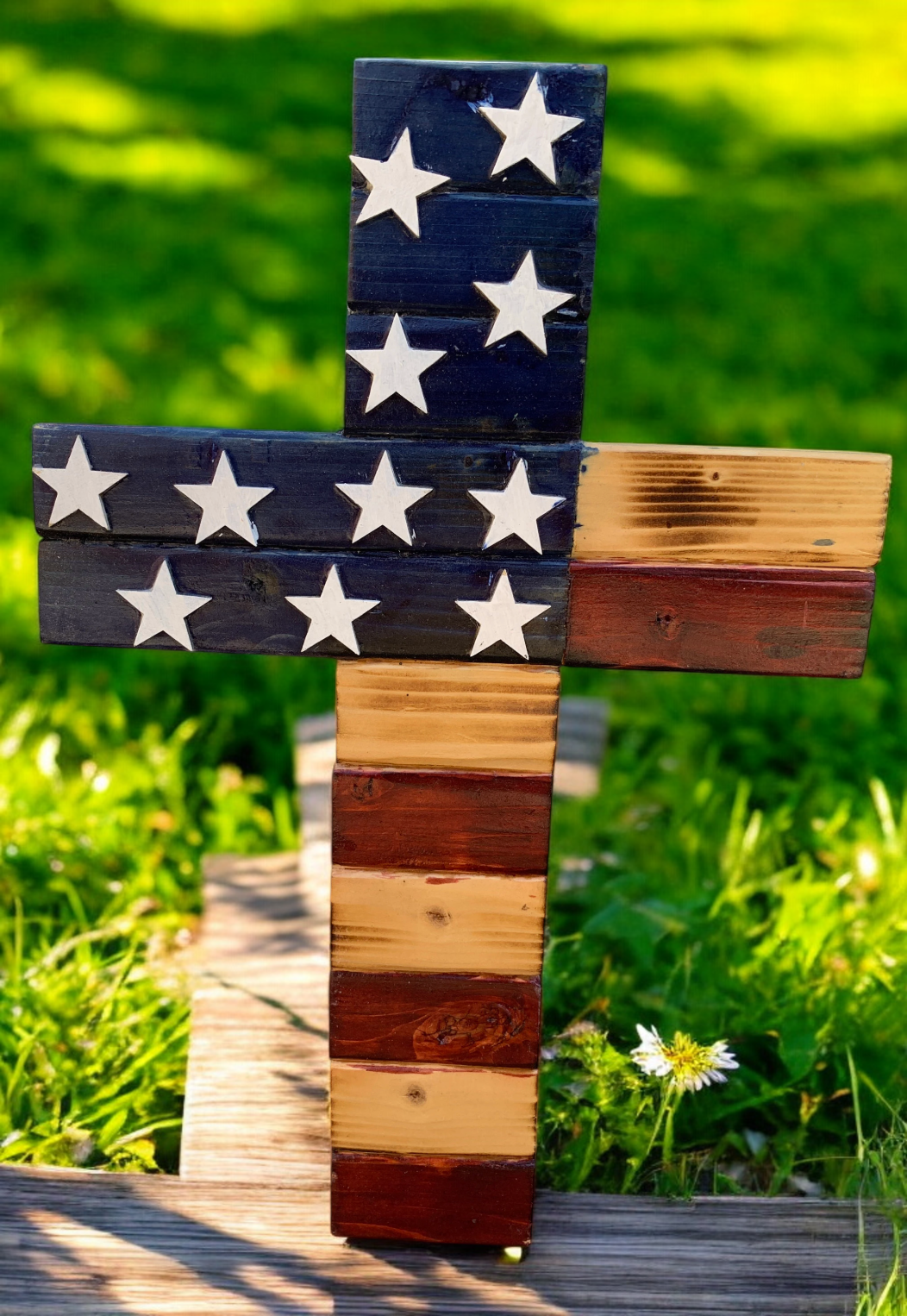 Rustic American Flag Cross