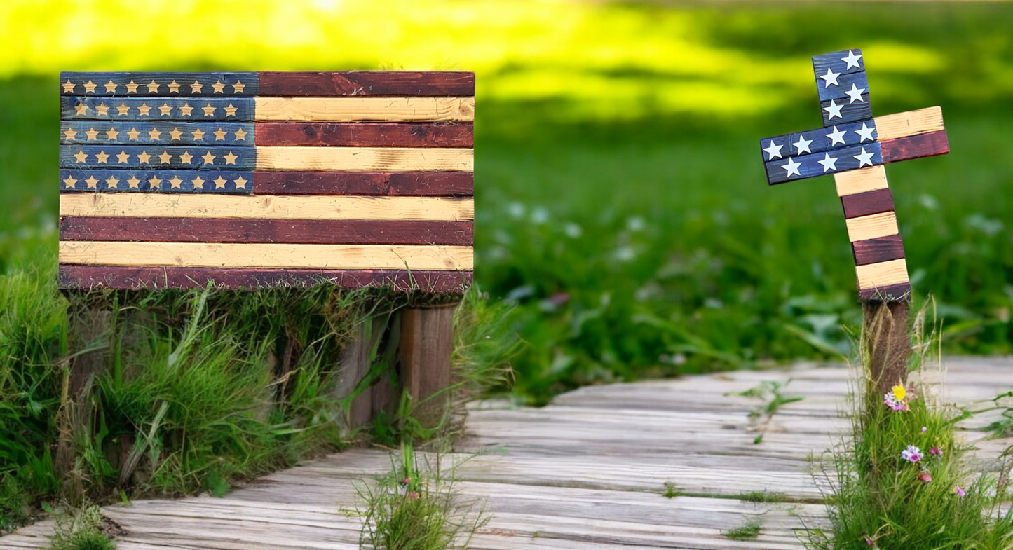 Rustic American Flag Cross