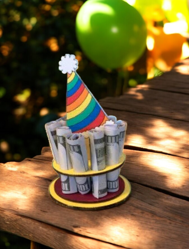 Birthday Money Holder – Handmade 3D Wooden Cash Gift Display for Unique Celebrations