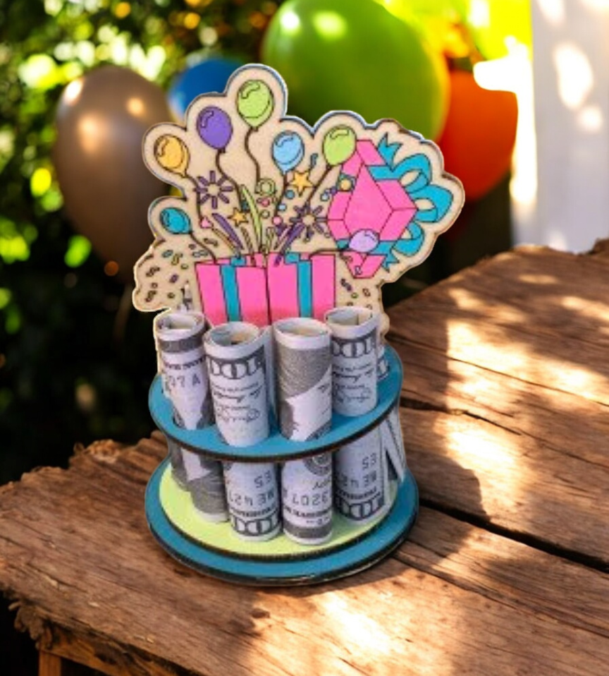 Birthday Money Holder – Handmade 3D Wooden Cash Gift Display for Unique Celebrations