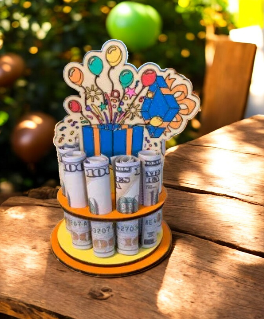 Birthday Money Holder – Handmade 3D Wooden Cash Gift Display for Unique Celebrations