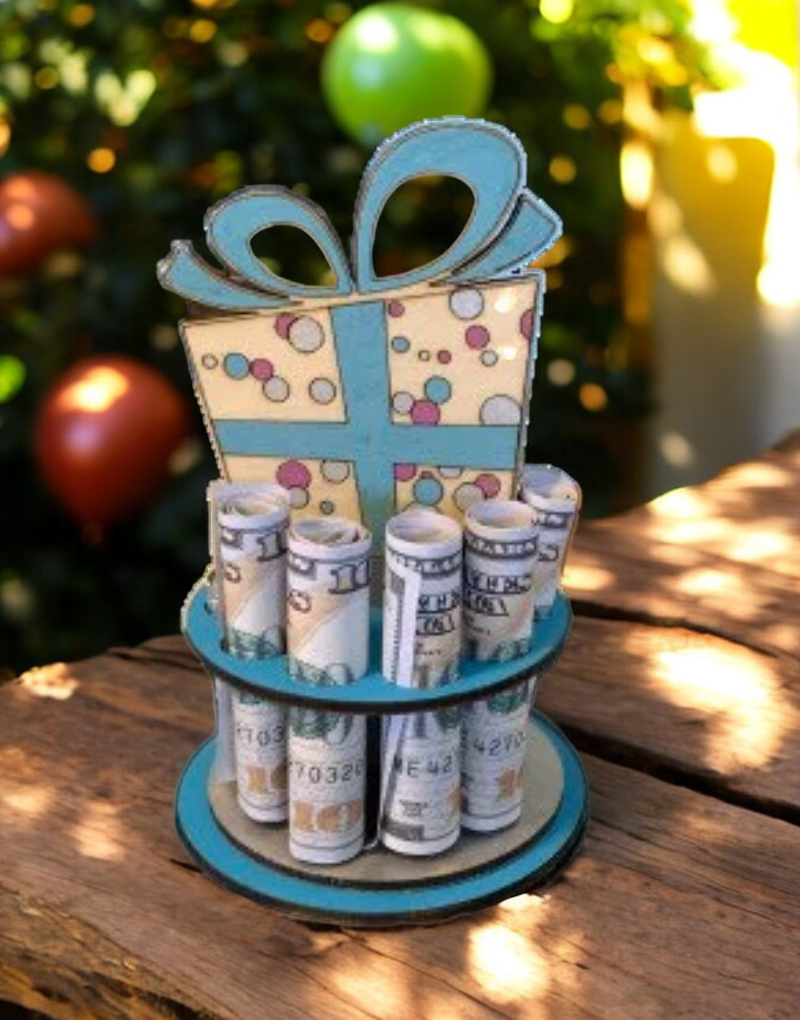 Birthday Money Holder – Handmade 3D Wooden Cash Gift Display for Unique Celebrations