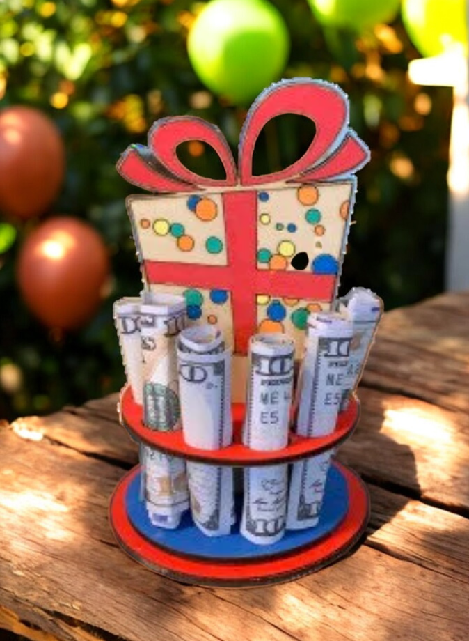 Birthday Money Holder – Handmade 3D Wooden Cash Gift Display for Unique Celebrations