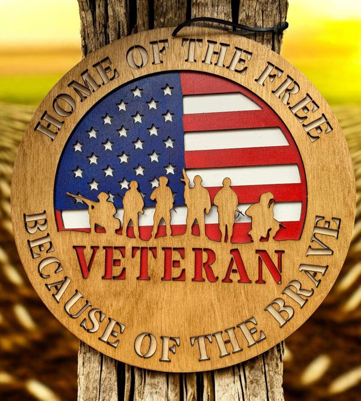 Veteran Wooden Sign – Patriotic Military Wall Art – Home of the Free Because of the Brave Decor